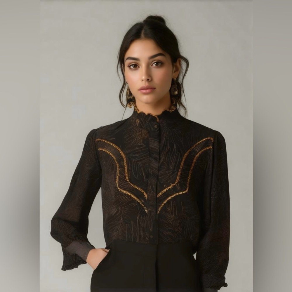 Elegant Black and Gold Button Down Shirt size Large
